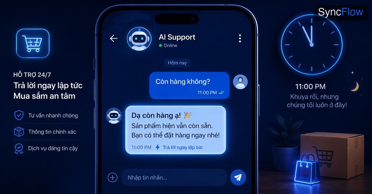 Chatbot AI hỗ trợ shop online trả lời khách hàng 24/7 tự động