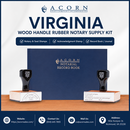 Virginia Wood Handle Rubber Notary Supply Kit | Professional Notary Stamps & Record Book by Acorn Sa.png