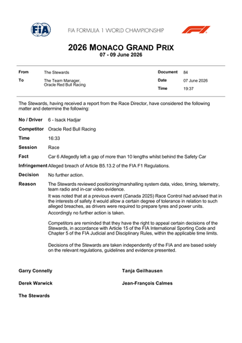 [Monaco GP]Doc 84 Decision Car 6 Alleged Safety Car infringement page 1.png