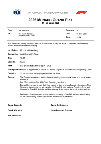 [Monaco GP]Doc 89 Infringement Car 27 Causing a collision with Car 55 page 1.png