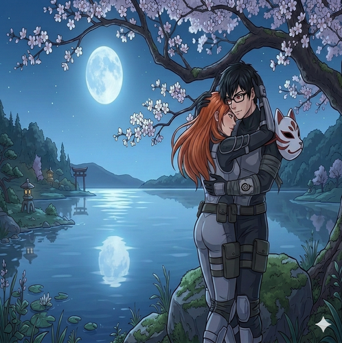 Beatrix Freya and Ace Lance Hugging under the moonlight.png