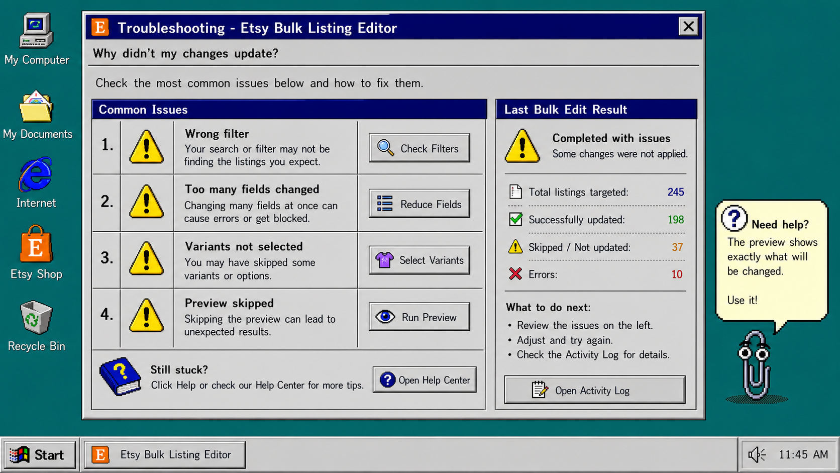 Troubleshooting checklist for failed bulk edits