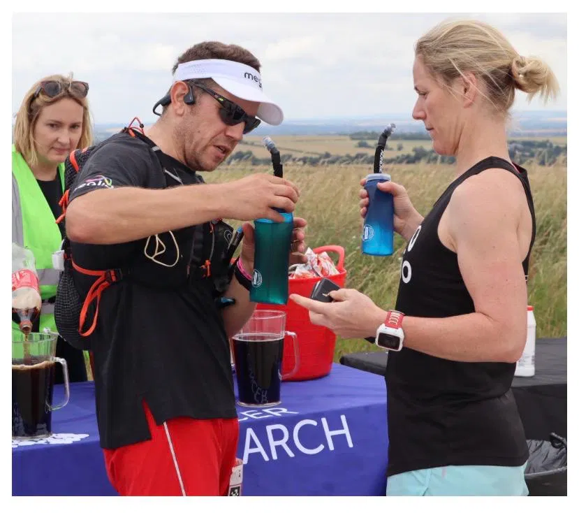 Refuelling at the aid station with Lauren