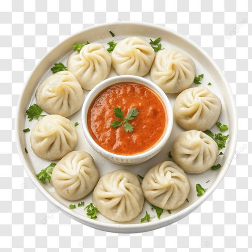 Perfectly Arranged Steamed Momos With Chutney, Steamed Momos, Momos With Chutney, Traditional Momos .jpg