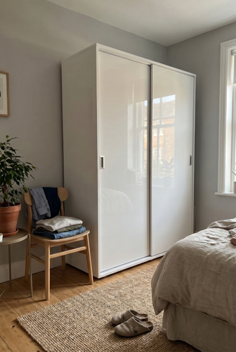 White High Gloss Wardrobe with Sliding Door Shelf Storage.png