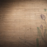 Dark Wooden Texture with Botanical Sketch