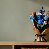 Blue Crochet Flower Bouquet on Shelf