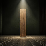 Dark Minimalist Room with Wooden Pillar