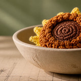 Handmade Crochet Sunflower in Wooden Bowl