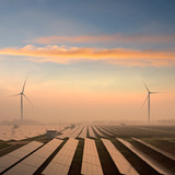 Solar panels and windmills in the power plant