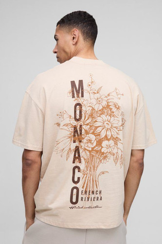 Sand Oversized Extended Neck Monaco Floral Printed T Shirt BOOHOOMAN USA.jpg