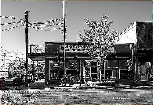 Sharp closing photo of a successful restaurant storefront with warm evening lights and a clean planning workspace visible through the window