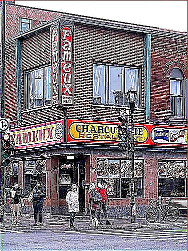 Sharp closing photo of a successful restaurant storefront with warm exterior lighting and a clear planning workspace visible inside