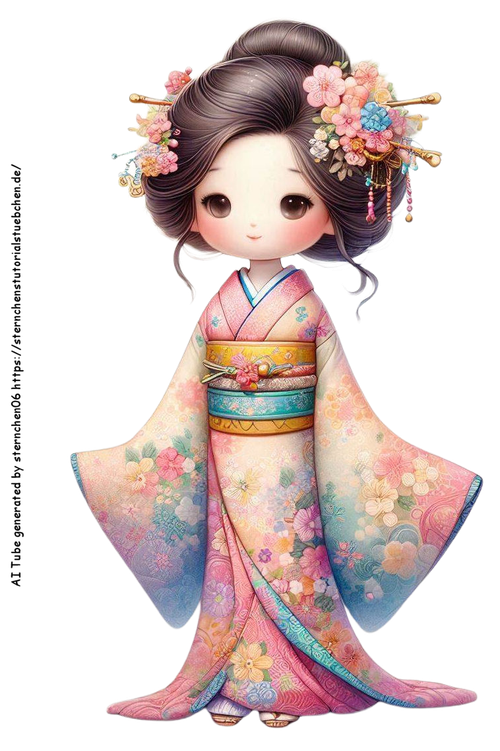 airbrush style of a whimcical cute japanese girl in traditio