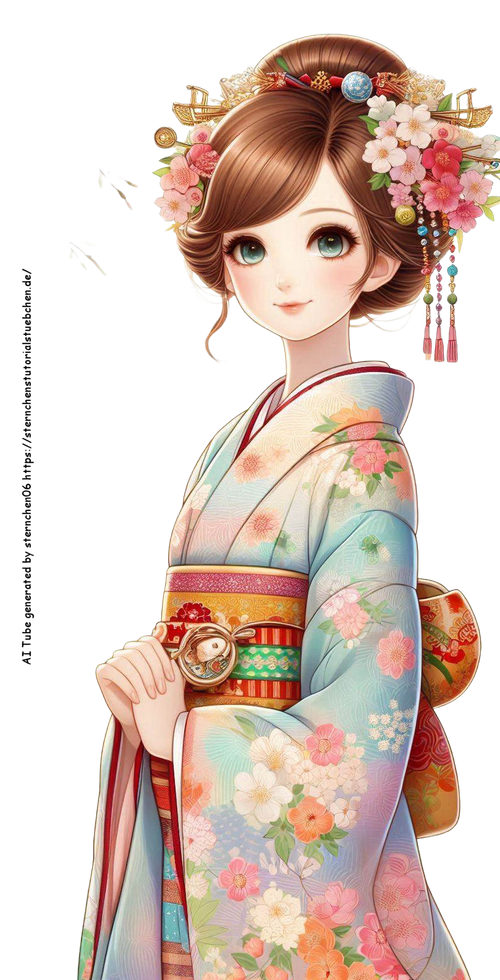 airbrush style of a cute japanese girl in traditionel clothe
