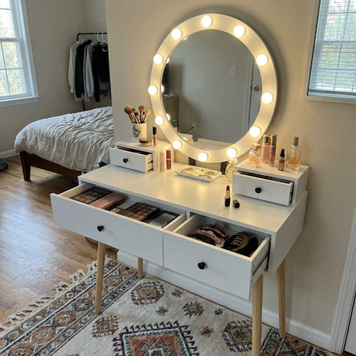 Professional Vanity Table with Mirror and Lights at Home.png