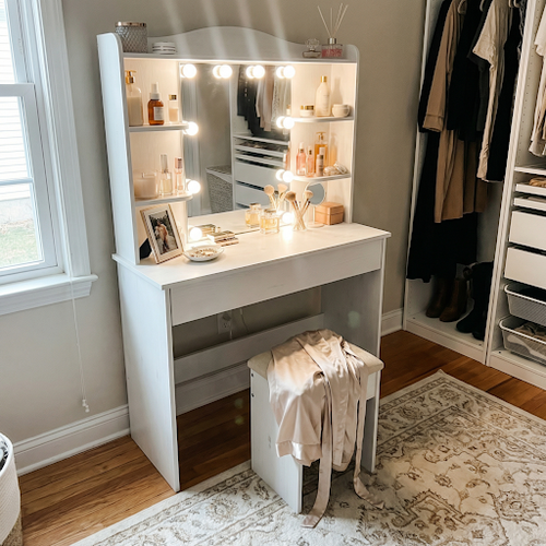 Professional Vanity Table with Mirror and Lights at Home.png