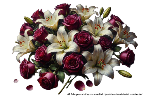 ein breites blumenbuquet aus lilien und burgundfarbenen rose (2)