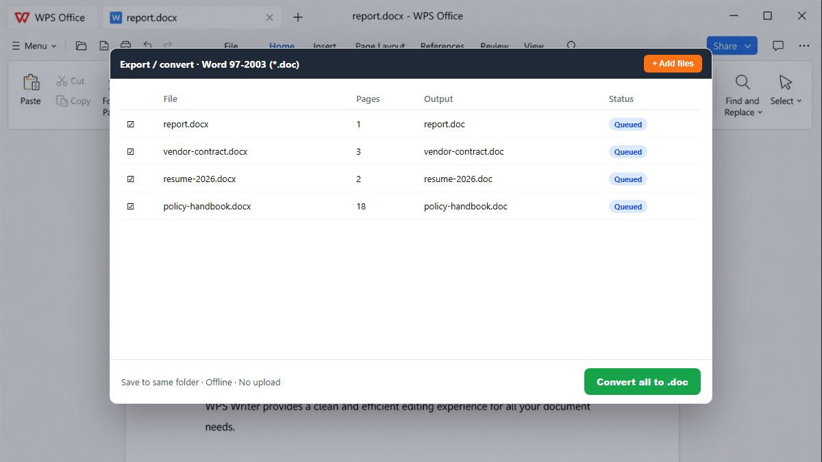 Batch convert multiple DOCX files to DOC