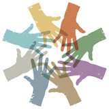 A circle of multi-coloured hands