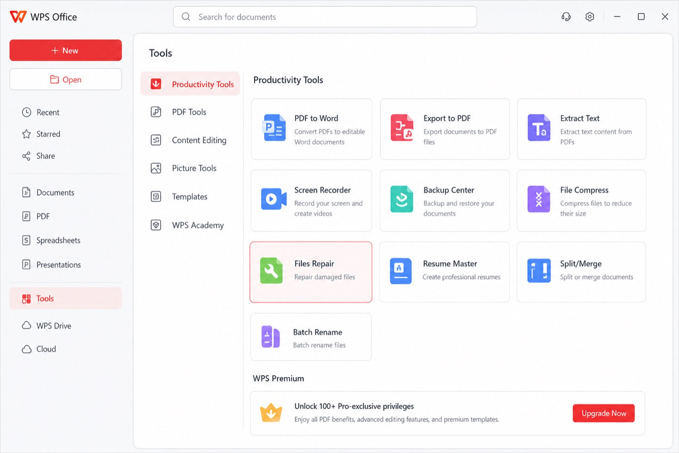 WPS Tools File Repair tile