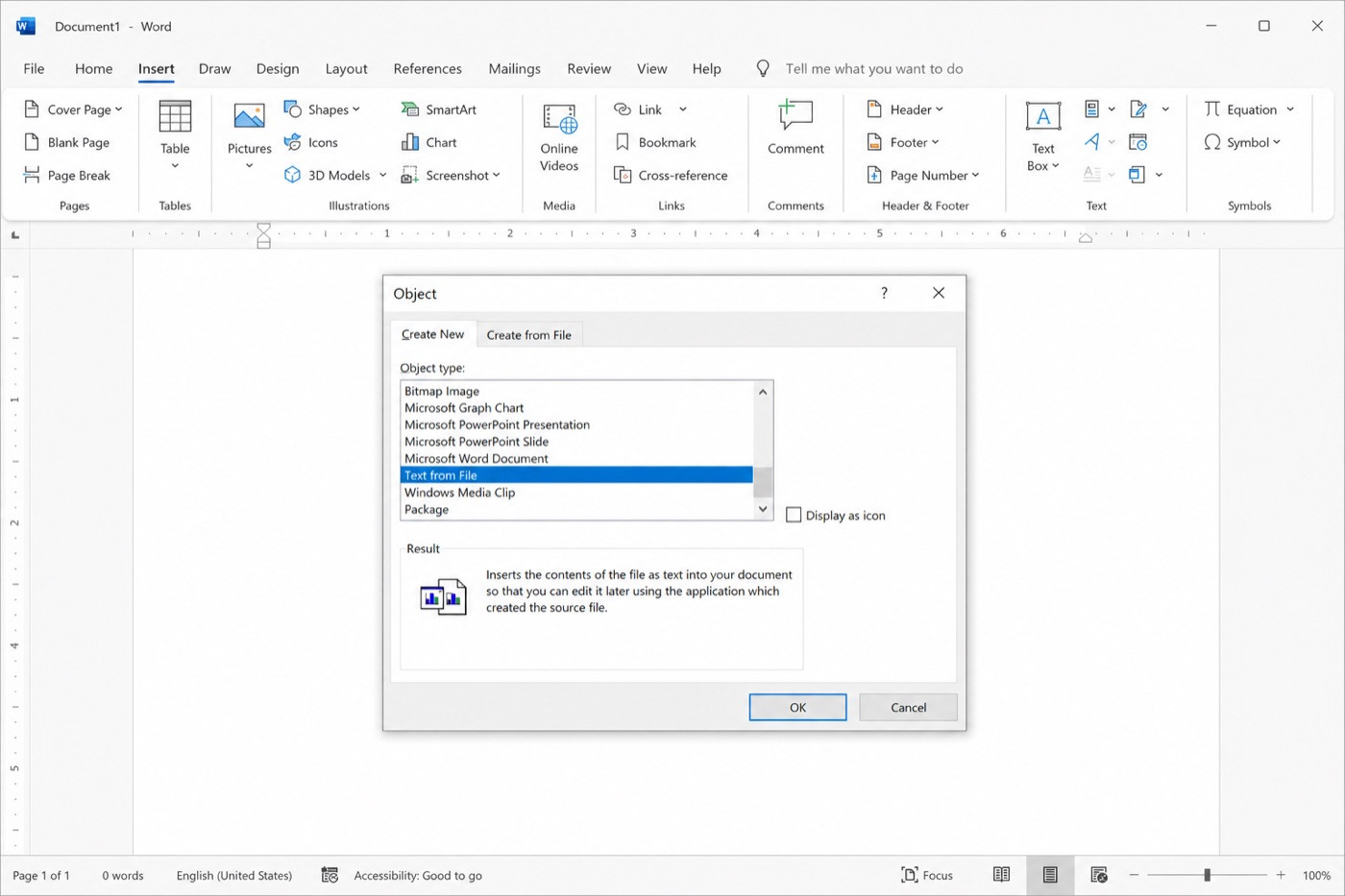 Insert Text from File dialog