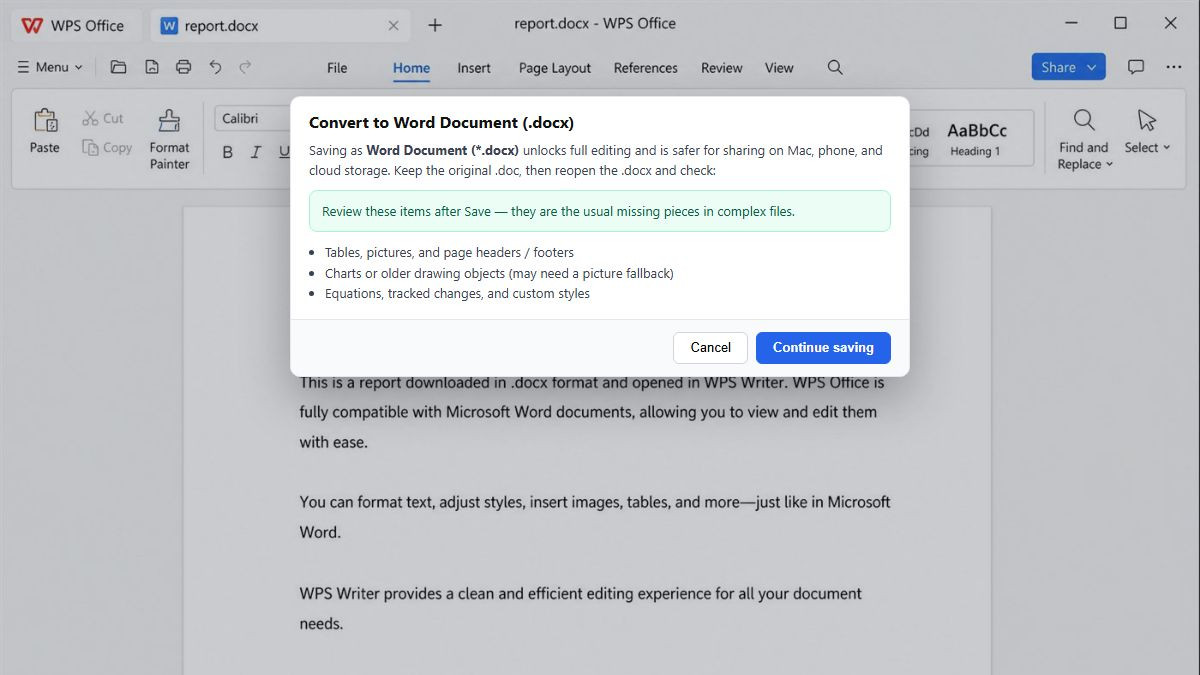 Review DOCX formatting after conversion