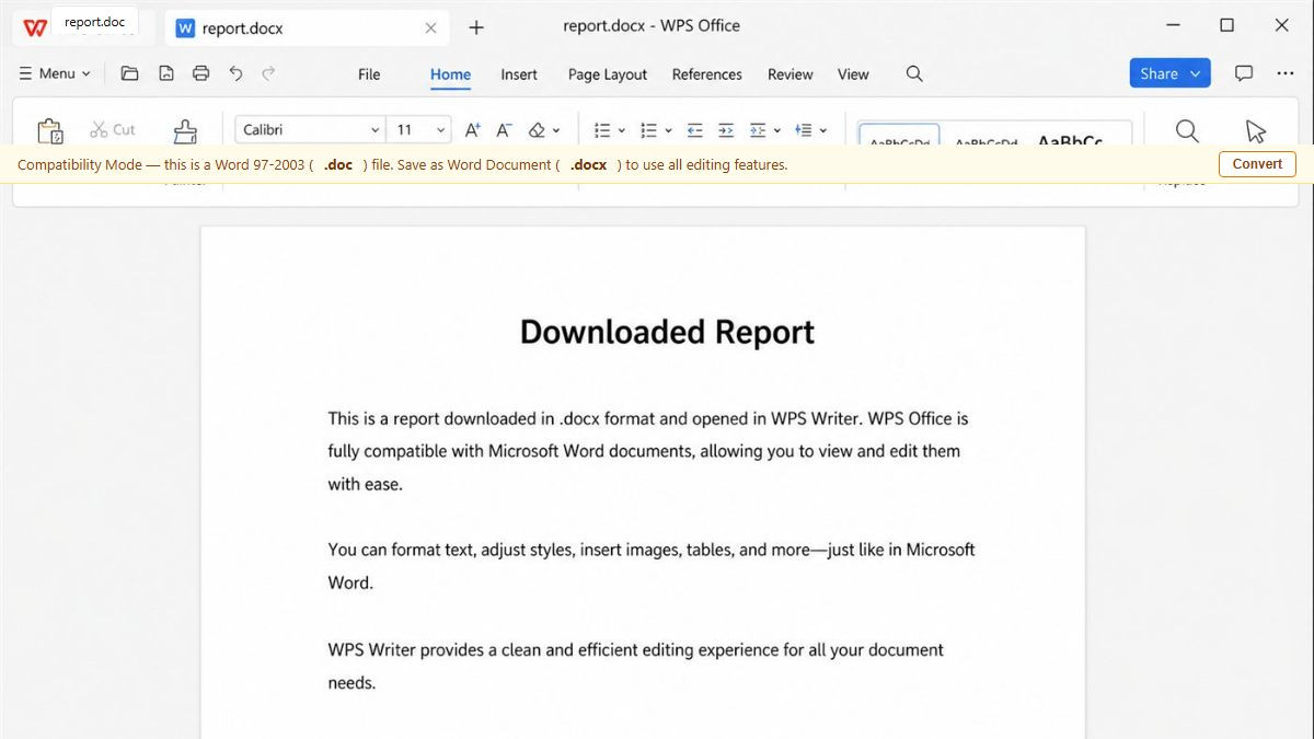 Open DOC file in WPS Writer