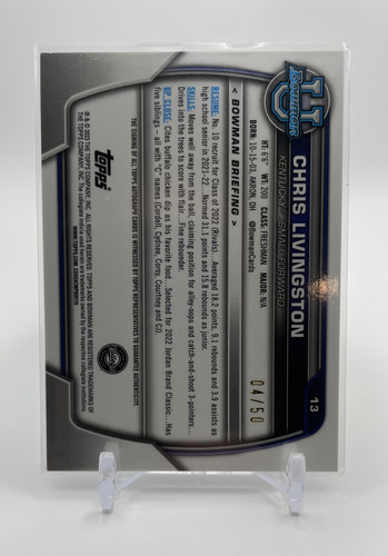 2022 23 Bowman University Chrome Chris Livingston Gold Refractor Auto 50 (2)