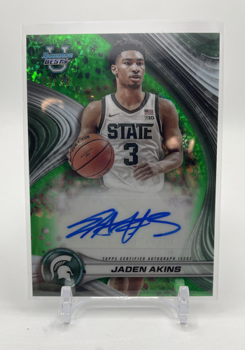 2024 25 Bowman University Best Jaden Akins Green Diamond Refractor Auto 99 (1)