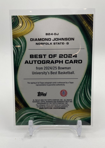 2024 25 Bowman University Best Diamond Johnson Orange Refractor Auto 25 (2)