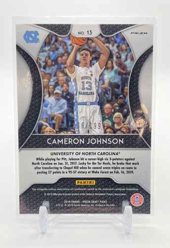 2019 20 Panini Prizm Draft Picks Cameron Johnson Purple Green Prizm Rookie 199 (2)