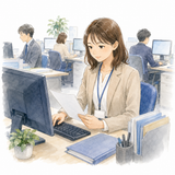 2. 勤めます（つとめます）［会社に～］— bekerja di perusahaan