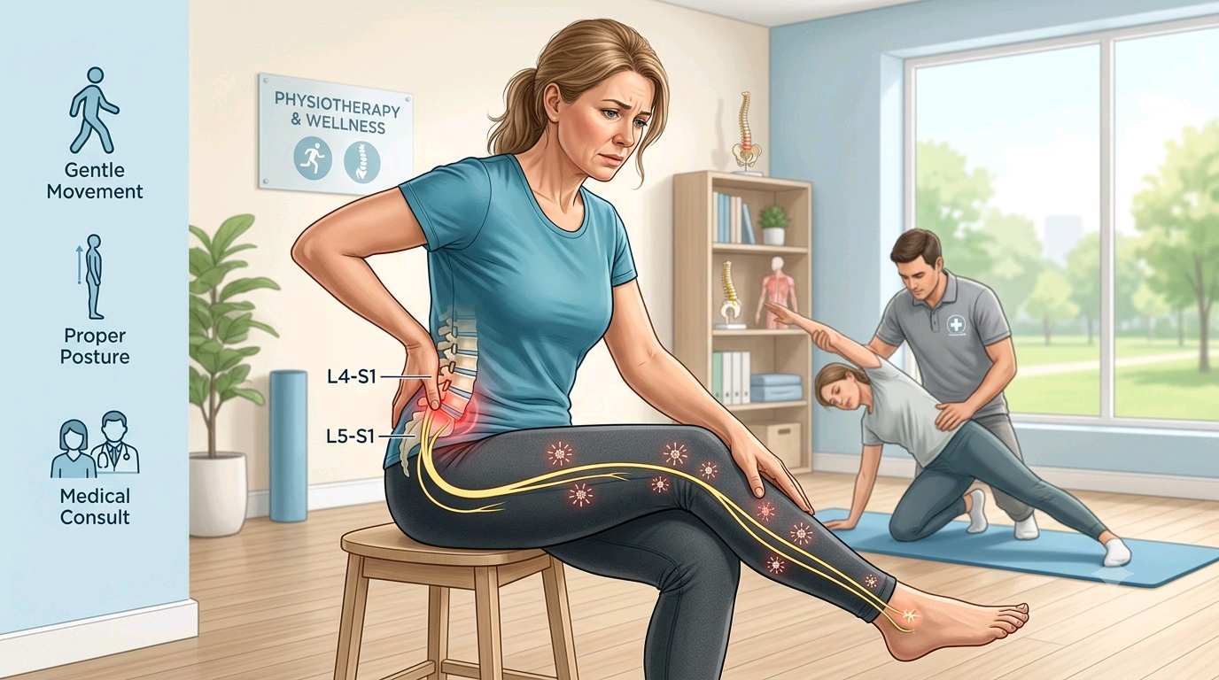 Sciatica causing one-sided leg pain tingling and nerve discomfort