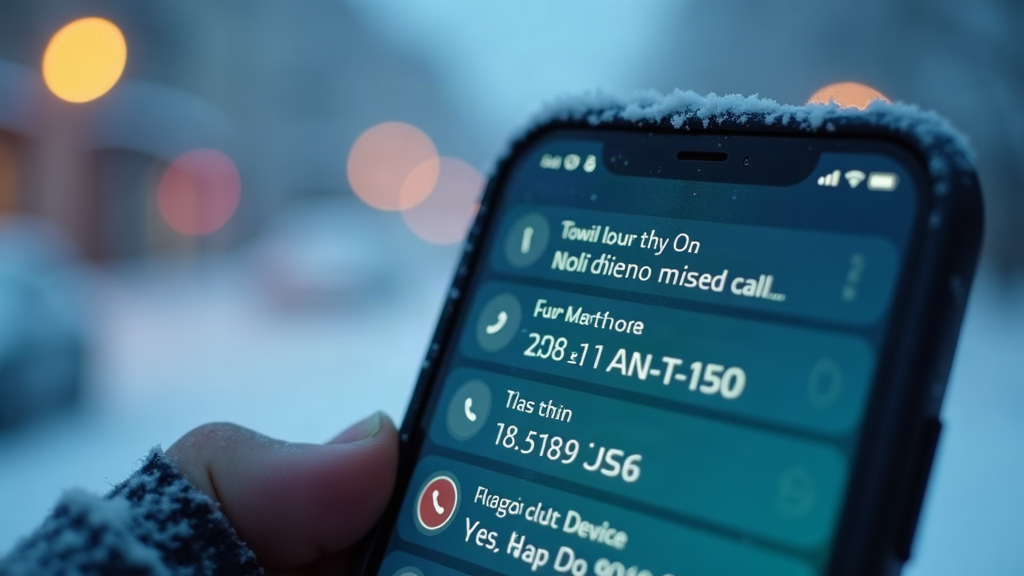 Missed calls piling up on a smartphone during a winter storm