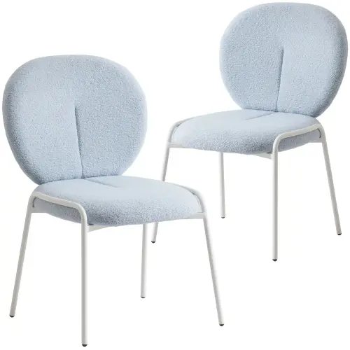Celestial Modern Boucle Dining Chairs Upholstered Accent Side Chairs with White Powder Coated Iron F.webp