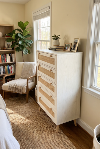 Wovena 5-drawer chest of drawers for folded clothes in the bedroom.png