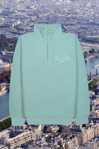 Adult Polar Fleece Ribbed Cuffs & Hem Quarter-Zip - 'PARIS/FRANCE' Embroidery-POL SINGA SAGE.png