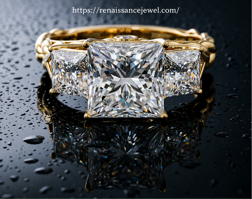 Yellow Gold Three-Stone Princess Cut Diamond Ring.png