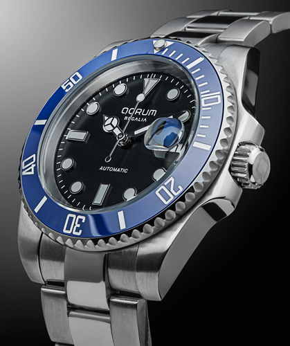 Qorum Regalia Men’s Automatic Watch - Black Dial, Blue Bezel, Date Display, Stainless Steel Strap.png