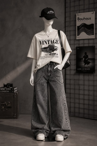Vintage Graphic T Shirt & Baggy Grey Jeans Outfit Y2K Streetwear Aesthetic, Casual Women's Fashion.jpg