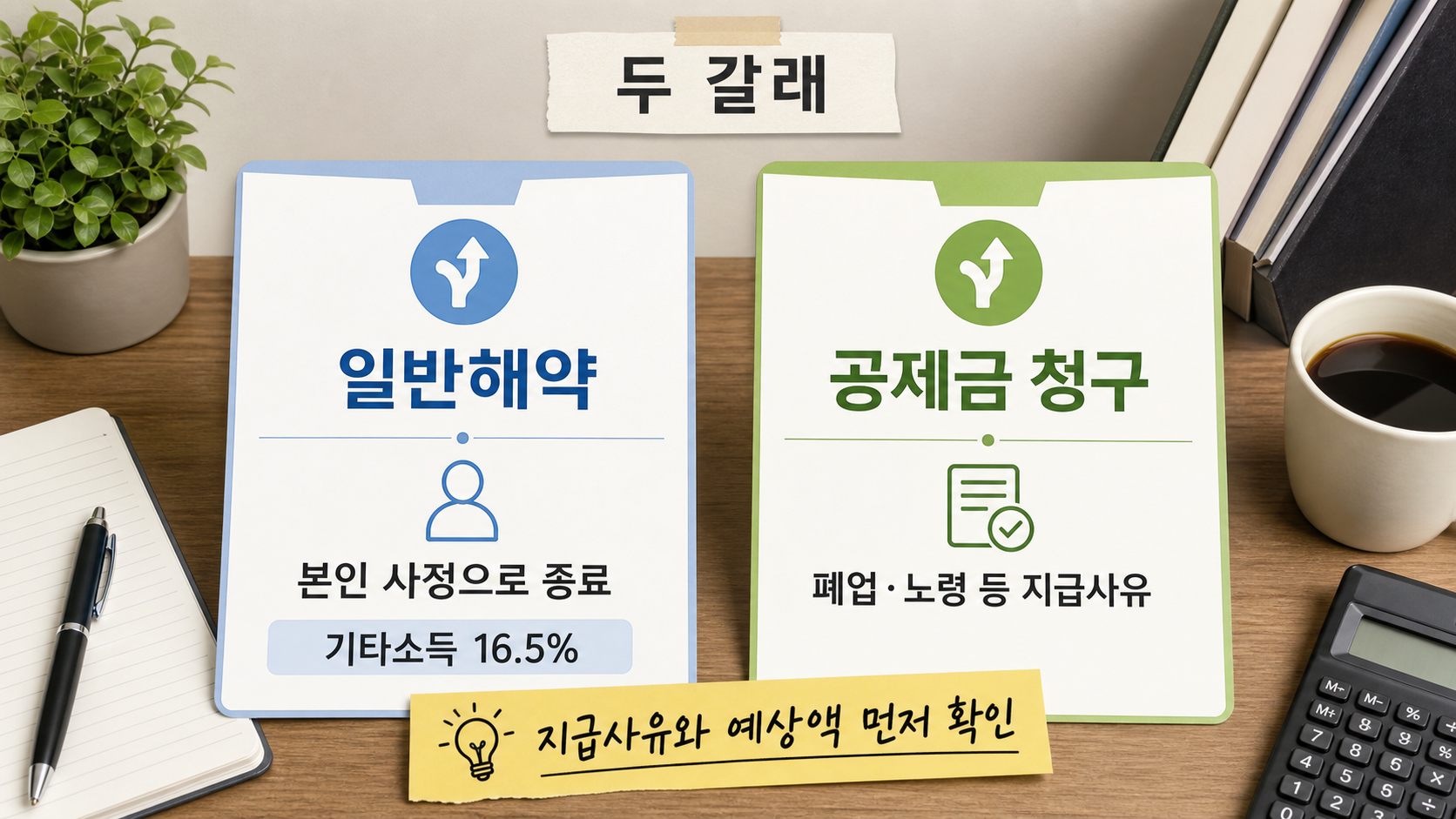 본인 사정에 따른 일반해약과 폐업·노령에 따른 공제금 청구를 갈라 비교하는 본문 이미지