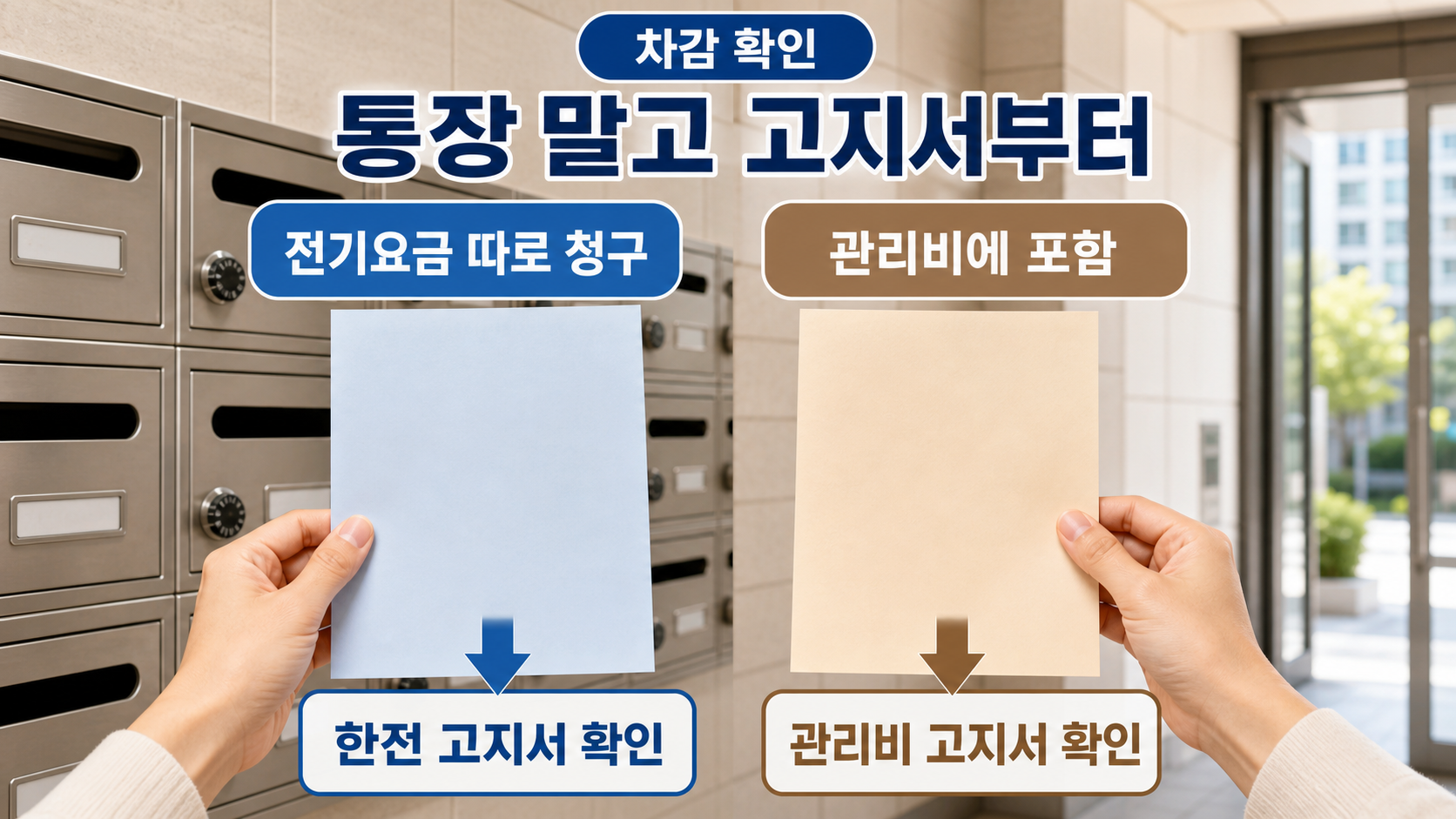 한전 전기요금 고지서와 관리비 고지서를 비교해 바우처 차감 위치를 찾는 이미지