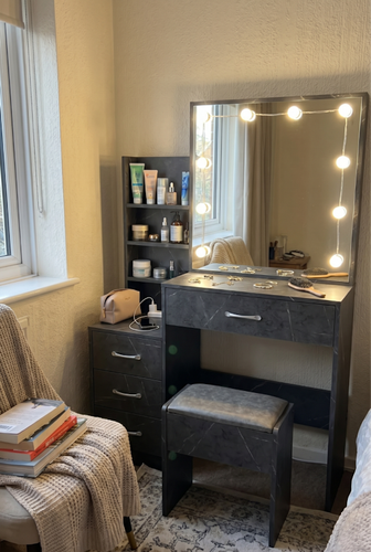 Dressing Table Mirror with lights from DHS with three-drawer makeup space.png