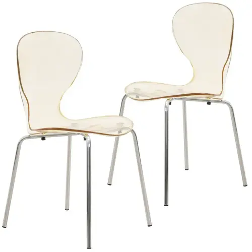 Oyster Modern Stackable Plastic Dining Chair with Curved Backrest and Accent Chrome Legs for Kitchen.webp