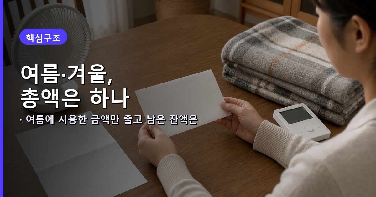 하나의 총 지원금을 여름 전기요금과 겨울 난방비에 이어서 사용하는 구조