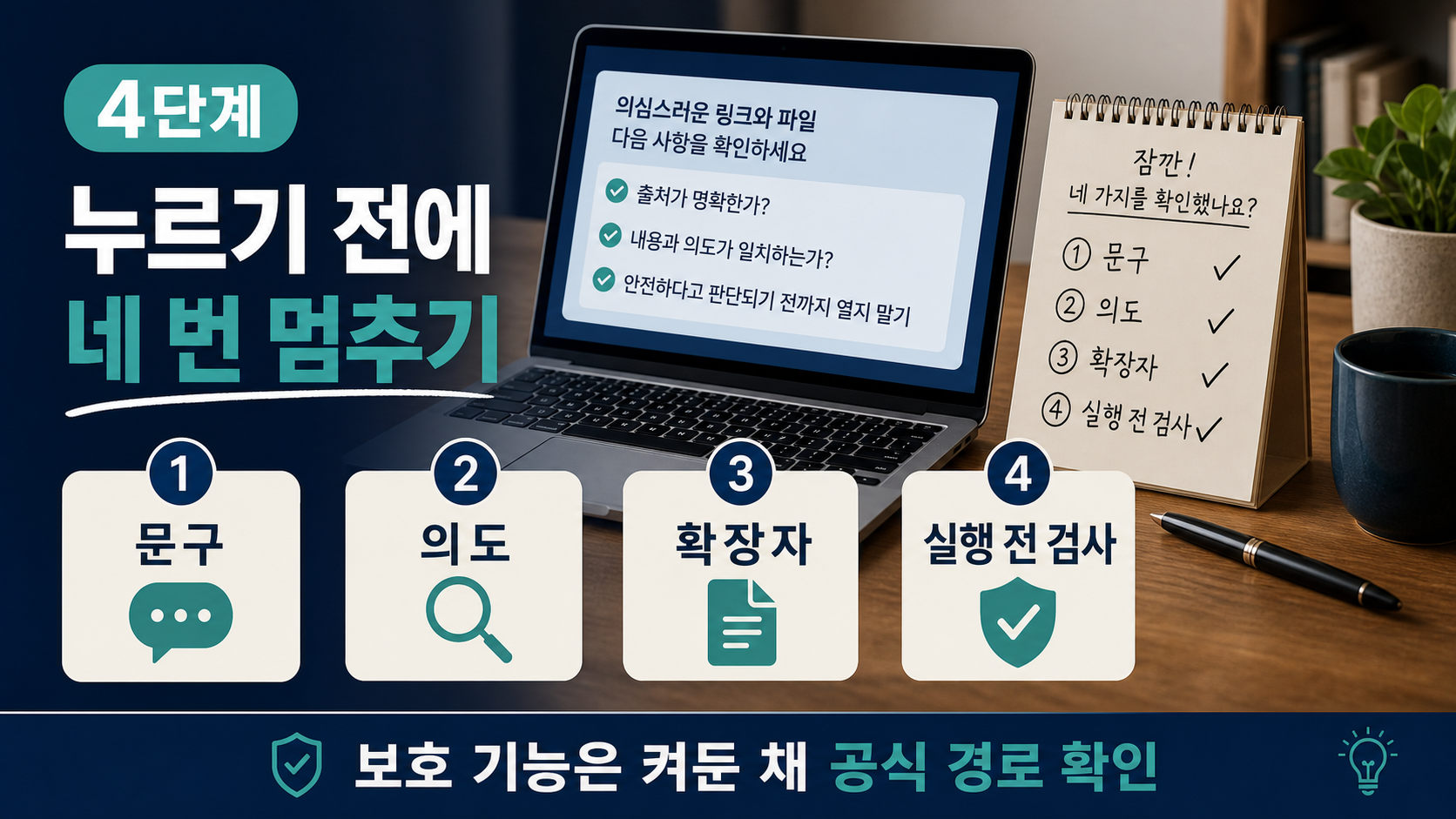 허용을 누르기 전 확인할 네 단계를 번호대로 적어가는 메모
