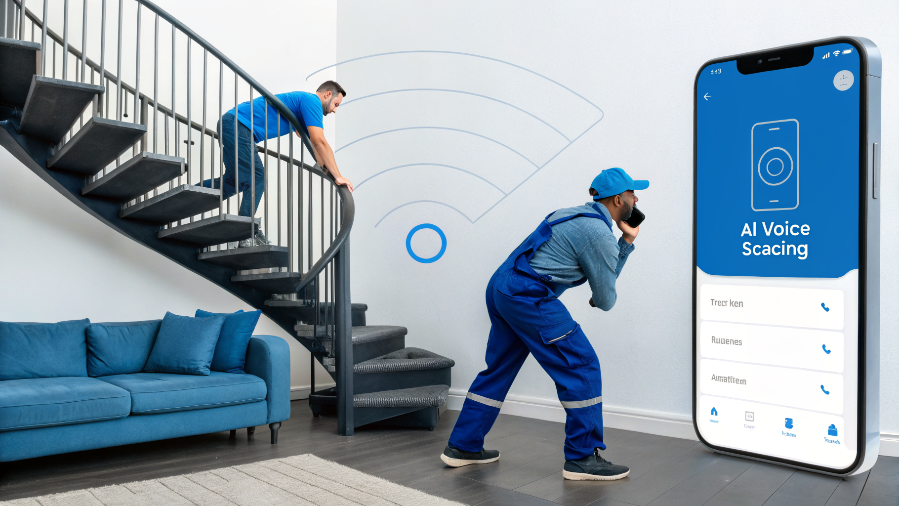 Movers on the job while an AI voice agent answers the incoming call and books an estimate