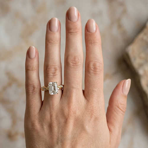Yellow Gold Emerald Cut Diamond Ring with Twisted Pavé Band.jpg