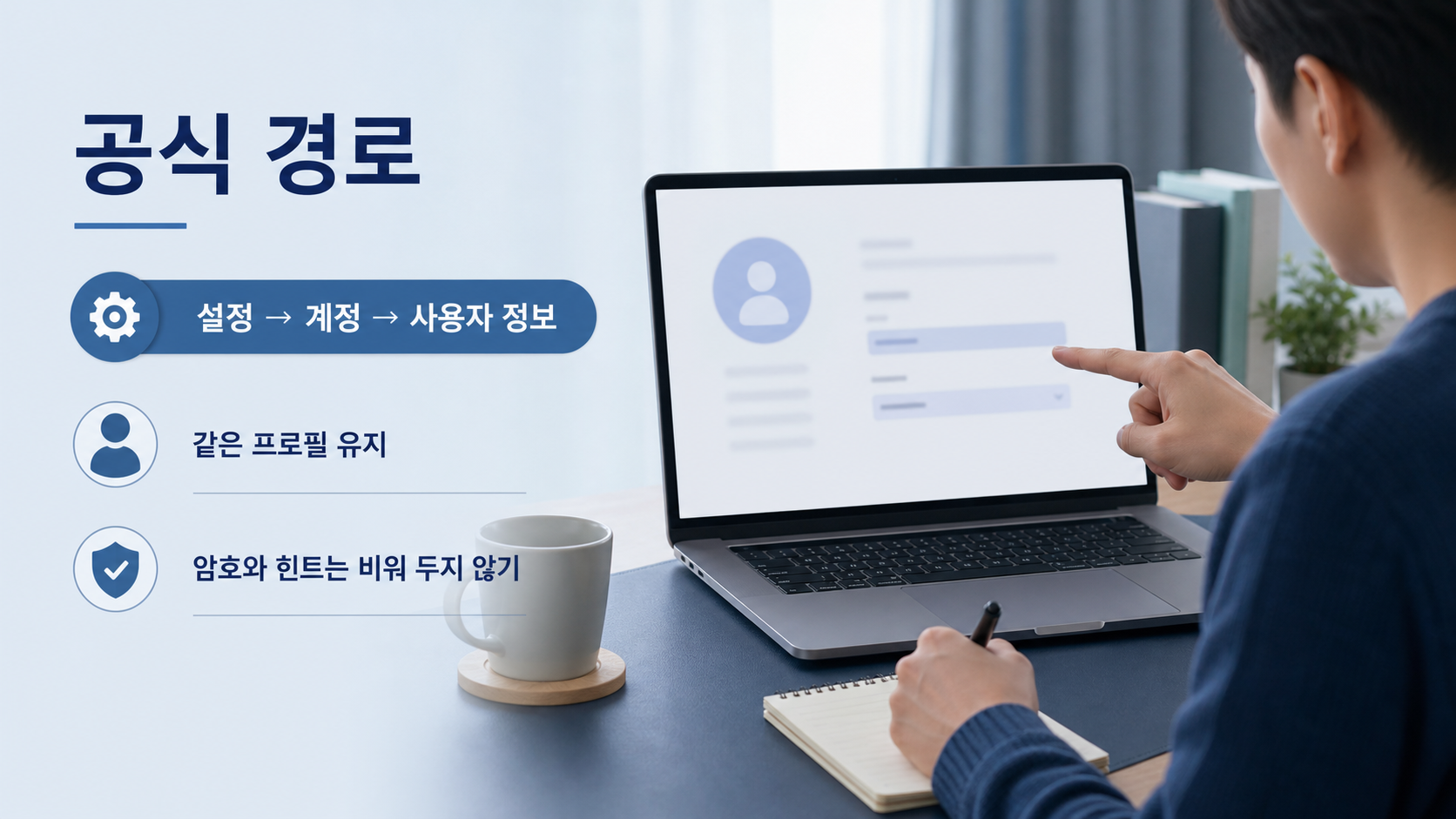 설치를 마친 뒤 설정에서 현재 계정을 로컬 계정으로 바꾸고 암호 힌트를 남기는 장면의 본문 이미지